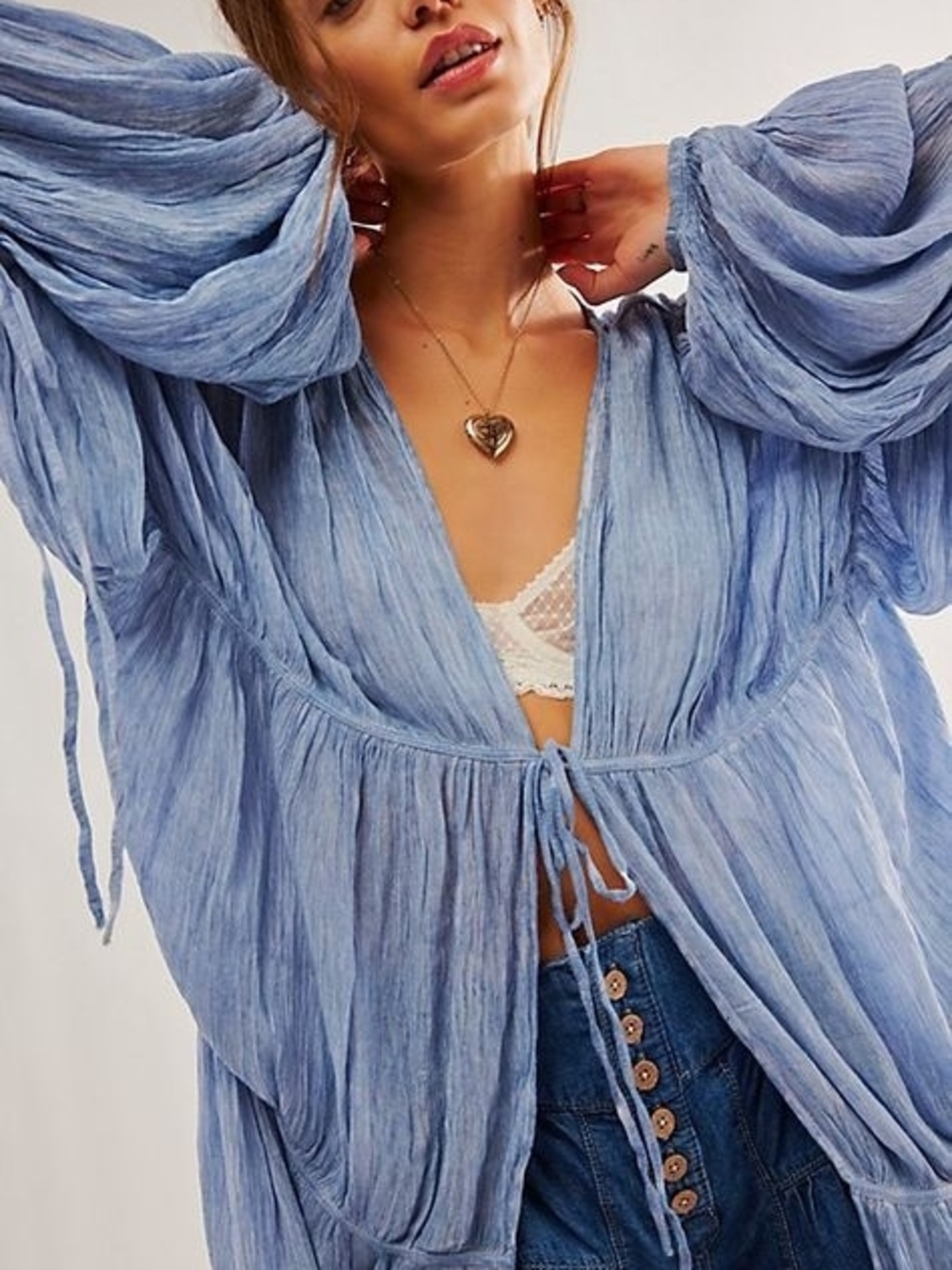 Free People Juliet Duster Faded Denim NWT Tie-Front Duster Sold Out